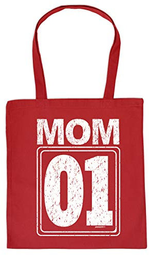 Mama Geschenk-Tasche - Sprüche Baumwolltasche Mutter : Mom 01 - Einkaufstasche Eltern - Stoff-Tasche Mami - Farbe: Rot