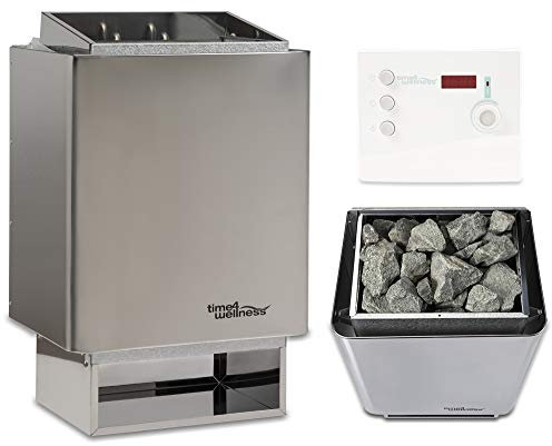 Sauna-Set Saunaofen EOS 34.A mit Saunasteuerung und Saunasteine time4wellness (6 kW, Saunasteuerung K2 mit Zeitvorwahl & Digital Display)