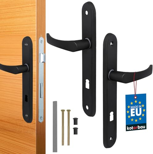 KOTARBAU poignée de porte 72 mm gauche droite serrure à embout noir garniture de porte ensemble de poignées porte de chambre plaque longue alu