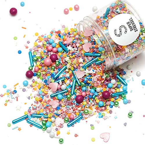 Super Streusel Konfettiparade - Streuselmix bunt, Zuckerstreusel (90g) | Konfetti Tortendeko regenbogen, bunte Streusel für Muffins, Cupcakes, Kekse & Kindergeburtstag