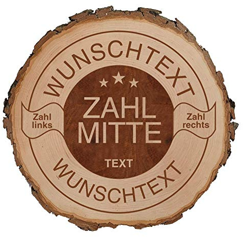 SNEG Baumscheibe mit Rinde + graviertem Glückwunsch-Motiv, Geschenk zum Jubiläum, Jahrestag oder Geburtstag (Zahlen+Text ändern, 32-35 cm)