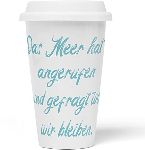 JUNIWORDS To-Go Becher mit Deckel, Das Meer hat angerufen und gefragt, wo wir bleiben