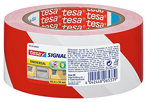 tesa Markierungs- und Warnklebeband, rot-weiß, 66m x 50mm (66m:50mm) (66m:50mm | 4er Pack, Standard)