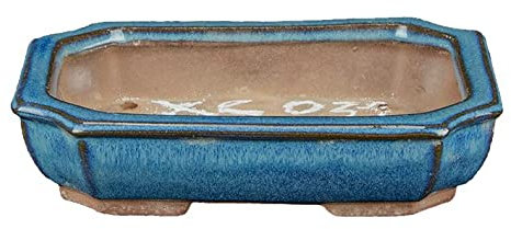 Rechteckiger dunkelblau-grün glasierter Steinzeugtopf für Bonsai 13x10x2,5 cm - XC031