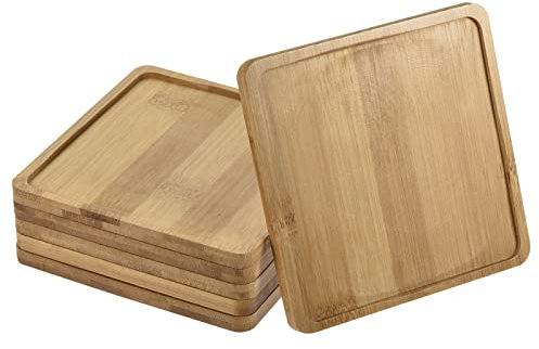 PATIKIL Plant Pot Saucer, 6 Pack 5 Inch Bamboo Square Flower Drip Tray for Indoors