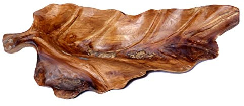 Brillibrum Design Teakholzschale in Blattform Natur Root massives Wurzelholz Natur handgefertigt Teakholz Holz Schale Dekoration Teakschale Deko Holzschalen Blattschale
