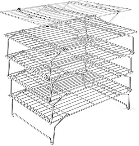 E-far Kühlgitter mit 5 Ebenen, 38,1 x 25,7 cm, Edelstahl, stapelbar, Drahtkühlgitter zum Backen, Kochen, klappbares Bein, ungiftig, ofenfest und spülmaschinenfest