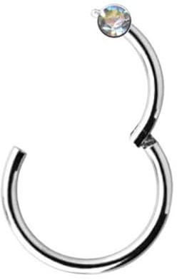 Generisch PIERCINGO® CLICKER TITAN G23 Silber SEGMENT-RING Piercing-Ring Scharnier Septum Nase Ohr Helix WEISS STRASS Klicker TITANIUM Grad 23 Silbern 1 ZIRKONIA KRISTALL WEIß Klar (1.2mm x 10mm)