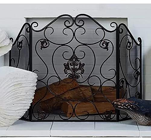FLBT Recinzione in Rete d'Acciaio Pieghevole a 3 Pannelli per Camino in Metallo, griglia parascintille antincendio, per la Decorazione della casa del Soggiorno, Nero 48X30 Pollici (Color : Black)