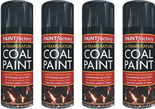HitlineUK 4 x 400ml Black Heat Resistant Paint 600°C Stove Paint Coal Paint Rejuvenates Gas Coals Fire Spray Paint