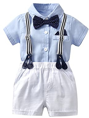 UUAISSO Enfant en Bas âge Bébé Garçon Gentleman Tenues à Manches Courtes Body Chemises Jarretelles Pantalon été Infantile Petit Garçon Costumes