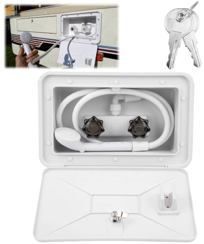 Tissting Boîte De Douche Extérieure, Kit De Lavage Extérieur Avec Accessoire De Verrouillage Kit de Douche Extérieure pour Camping-car, Van, Remorque de Voyage