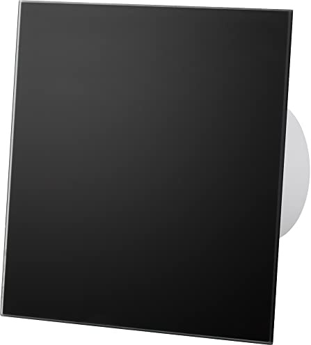 F.H. ANA Design Badlüfter Wandlüfter Deckenlüfter mit Feuchtesensor + Nachlauf Ø 100 mm Rückschlagklappe Dekorative Frontplatte Kugellager Leise (Durchmesser: Ø 100 mm, Echtglas - Schwarz Matt)