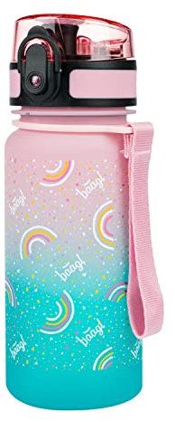 Baagl Kinder Trinkflasche Auslaufsicher Wasserflasche 350ml, Kindergarten Schule und Sport Flasche für Mädchen Tritan (Rainbow)