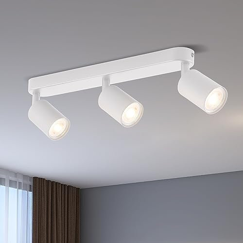 ANWIO GU10 Spotlight Ceiling Lights,3 Way Bedroom Kitchen Light Ceilings,Hallway Ceiling Light Fitting,White Spot Lights Bar Indoor Adjustable Spot Lights Lamp(EUS-NO Bulbs)