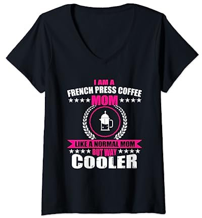 Cafetière drôle de maman de presse française pour la fête des mères T-Shirt avec Col en V