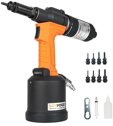 UPWOOD Herramienta de tuerca de remache hidráulica de aire resistente con botón reversible, remachadora neumática HPS6312F, kit de ajuste de pistola de tuerca de remache automático, viene con montaje