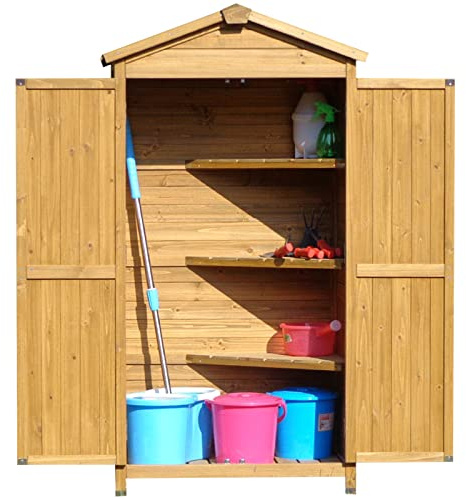 Gabinete de almacenamiento de madera para exteriores, casa de jardín grande, organizador de servicios públicos con techo impermeable, gabinete de almacenamiento de jardín, cobertizo para armario de he