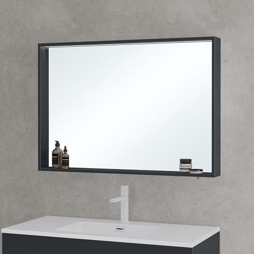 Mai & Mai Spiegelschrank Bad mit Beleuchtung Hängeschrank 100x12x70 cm | Badezimmerschrank Badezimmerspiegel Anthrazit matt, 5mm Kupferfreier HD Silber-Spiegel, Spiegelschrank-01