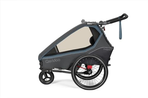 Qeridoo Fahrradanhänger Kidgoo 1 Navy Blue mit 5 Punkt Gurtsystem und Easy-ARS, faltbar, mit 360 Grad drehbaren, luftgefüllten Buggyrad und patentierten Kopfprotektoren, für 1 Kind