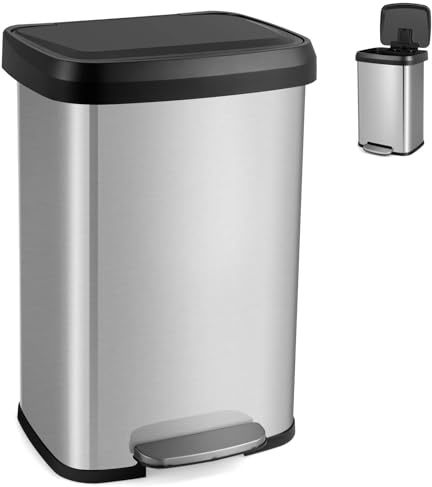 GiantexUK 50L/68L Recycling Pedal Bin, Stainless Steel Rectangular Trash Bin with Silent Soft Close Lid & Pedal, Fingerprint-Proof Recycle Dustbin for Home Kitchen(50L with Deodorant Box, Silver) | Stainless Steel Rectangular Trash Bin with Silent Soft Close Lid & Pedal, Fingerprint-Proof Recycle Dustbin for Home Kitchen