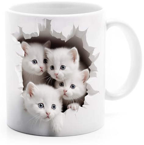 MoonWorks® Tasse Weihnachten 3D Illusion Katze Schneemann Weihnachtsmann Wintertasse XMAS Weiss standard
