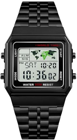 SH-RuiDu Reloj deportivo digital para hombre con retroiluminación de hora mundial, alarma, cronómetro, fecha y semana, resistente al agua hasta 30 m, elegante reloj de pulsera para hombres,