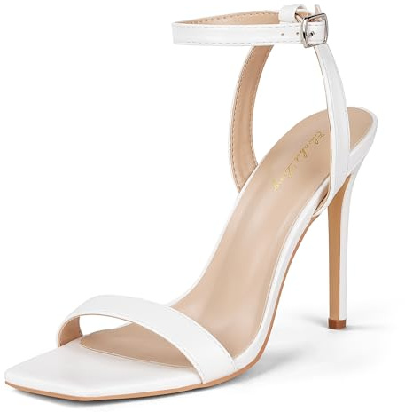 Zhabtuc Tacchi a Spillo da Donna: Cinturino alla Caviglia, Punta Quadrata Aperta, Sandali con Tacco Sexy e Comodi, Scarpe con Tacco Alto Eleganti, Lacci, Matrimonio, Festa,Bianco, 41 EU
