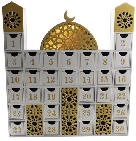 Calendrier Ramadan, Calendrier Avent Ramadan con 30 Tiroirs de Compte à Rebours Calendrier Ramadan pour Enfants Ornement Table Décoration Ramadan 2024 pour La Maison Eid Fête Du Ramadan