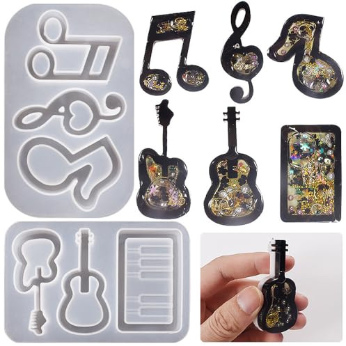 Belons Music Resin Silicone Moulds, Musical Notes Instrument Guitar Piano Epoxy Resin Molds, DIY Pendant Keychain Silicone Resin Moulds Handcrafts Resin Ornaments