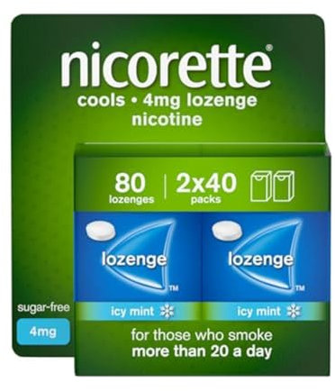 Nicorette Cools 4mg Lozenge, 80 Lozenges (2 x 40 Packs), Effective and Discreet Quit Smoking Aid for Cigarettes, Nicotine Lozenges with Dual-Layer Icy Mint Flavour Release