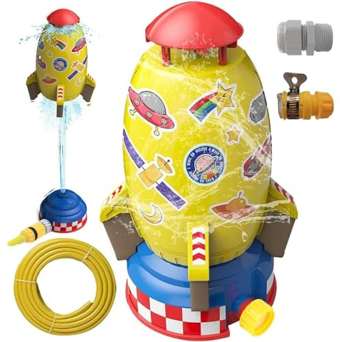 Rocket Wassersprinkler Kinder Outdoor,Wassersprinkler+5M Schlauch,Water Rocket Sprinkler,Wasserspielzeug Garten,Water Rocket Sprinkler Garden Toy,Rasensprenger Kinder,Water Rocket (Raketen Gelb)