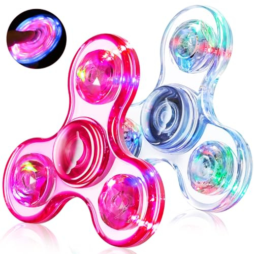 Gigilli Fidget Spinners 2 Pack, LED Illumina Fidget Giocattoli per Bambini, Bomboniere Della Festa Glow in The Dark Fidget Giocattoli, Compleanno Classroom Prizes per Bambini(Rosa e bianco)