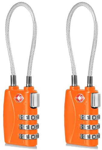 CFMOUR TSA Locks Lot de 2 cadenas de sécurité à combinaison de câble de voyage à 3 chiffres pour valise, valise, sac Orange