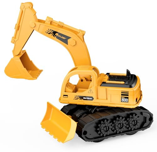 GizmoVine Kids Digger Toy, Construction Model Excavator, 2 in 1 Friction Tractor with Bulldozer, Mini Vehicles Car for Boys Age 2+ Year Olds, Engineering Crane Loader Children Gift, Yellow