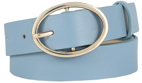 NiceYnn Damengürtel aus Kunstleder, 2,6 cm breit, mit Schnalle, einfarbig, Dekor, für Kleid, Jeans, elegante Hose, azurblau, One size