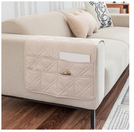 CZADMXP Sofa Armlehnenbezüge, Gesteppte Couch Armkappen Armlehnenschoner Mit Taschen, Waschbar rutschfest Möbelbezüge Armschoner Für Wohnzimmer (Beige,2er-Set)