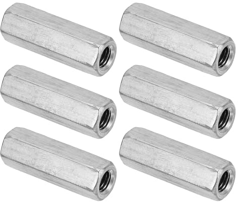 PATIKIL Tuercas de Acoplamiento Hexagonal de Acero Inoxidable 304, M8 x 1.25 de Paso, 6Pcs 40mm/1.6 Largo Tuercas de Acoplamiento de Varilla Roscada Completamente Roscada, Tono Plateado