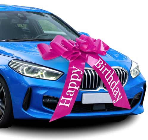 Moosono Große Rote Schleife für Auto, Geschenkschleife Große, Riesige Autoschleife, Car Bow für Fahrrad und Schleife mit Saugnapf (23inches/ rosa Happy Birthday) | Rosa große Schleife mit Saugnapf, Geschenkdeko für Auto, Fahrrad, Car Bow und Geburtstagsüberraschung