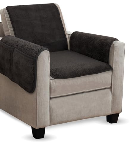 Bestlivings Sesselschoner Lammflor Optik (Anthrazit) - 140x144cm - Sesselauflage mit Armlehnen und Taschen - Sesselüberwurf ÖKO-Tex Schoner für Sessel - Überwurf