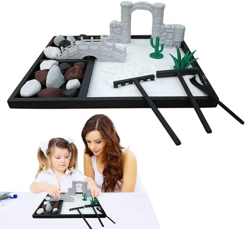 Generisch Zen Sand Garden, Table Zen Decoration Garden Set | Zen Garden Sand Tray Set, Japanese Table Zen Made of Stone and Sand, Small Meditation Zen Garden Set for Women and Men