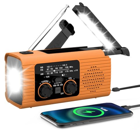 Radio dynamo1 Solaire Portable, Radio A Pile avec Manivelle, Lampe dynamo1 Survie, Kit De Survie Complet, avec Lampe De Poche LED, Rechargeable par USB, Radios AM/FM/NOAA