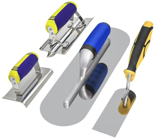 Concrete Tools Set Stainless Steel Pool Trowel and Margin Trowel Plus Concrete Edger and Groover Stucco Cement Kit Masonry Construction Hand Tool