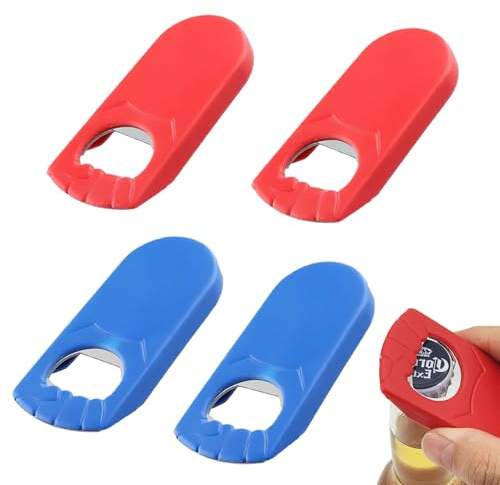 4 Stück Flaschenöffner mit Verschluss, Flaschenöffner Personalisiert, Mode Bottle Opener, Flaschenverschluss Tragbare Bierflaschenöffner für Zuhause Pub Küche Camping (Rot Blau)