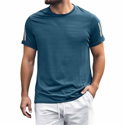 Camiseta de manga corta para hombre de seda de hielo, cuello redondo, deportiva, manga corta, al aire libre, tiempo libre, camiseta de moda, ligera, transpirable, para trajes tradicionales, verde, 6XL