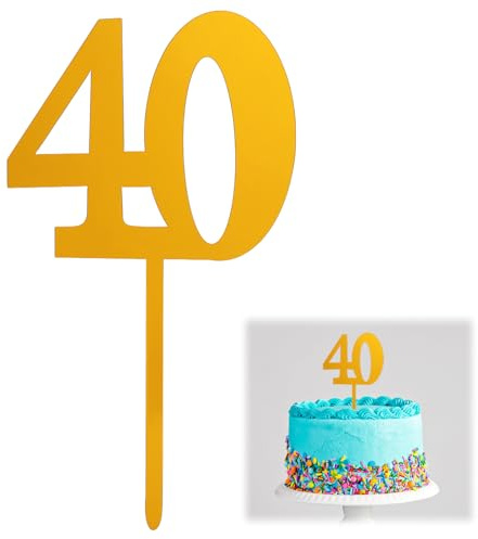 40th Birthday Number Cake Topper, Birthday Decoration, 40 cake topper, Premium Metallic Mirror Gold Card Decoration for Birthday Cakes, Anniversaries, Special Celebrations, Reusable Design