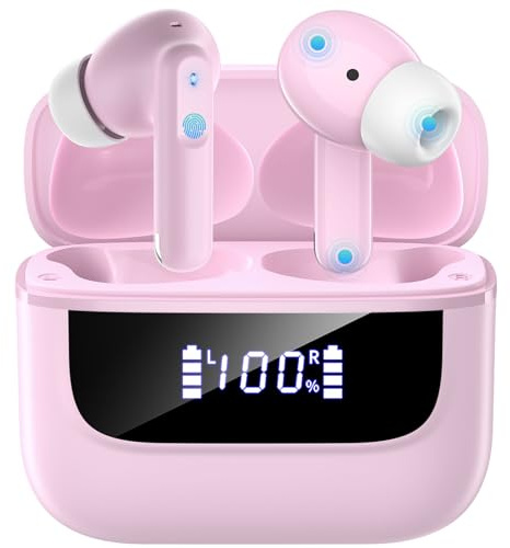 Bluetooth Kopfhörer in Ear, 6 Mikrofone ENC Noise Cancelling für Klarere Anrufe, Kopfhörer Kabellos Bluetooth 5.4 HiFi Tiefer Bass, USB C Kopfhörer, 48 Std, LED, IPX7 Wasserdicht Sport Ohrhörer Rosa
