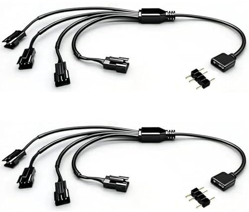 RUNCCI-YUN 2 PCS 1 to 4 ARGB Extension Cable 5V 3 Pin Female to SM 3 Pin Male Splitter Cable ARGB Fan Splitter for RGB Fans, LED Strips(Black)