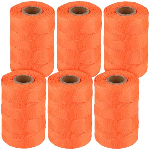 HEIHAK 2988 Feet #18 Fluorescent Orange Mason Line, Braided Nylon String for Construction, Gardening, Craft DIY Projects, Workshop, 6 Rolls x 498 Feet