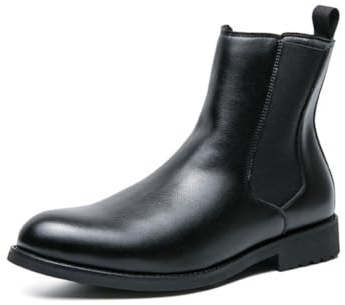 LMUIPMAA Chelsea Botas para Hombres Punta Redonda Ligero sin Cordones Botines Exterior Bajo Botas de Cuero de PU,Negro,44 EU